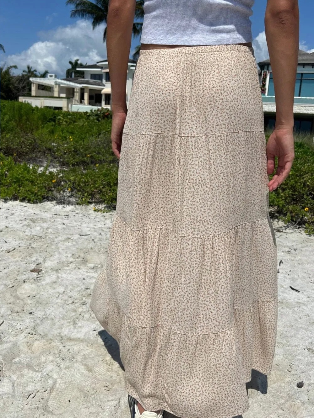Brandy Melville Cream Tiered Maxi Skirt with Micro Floral